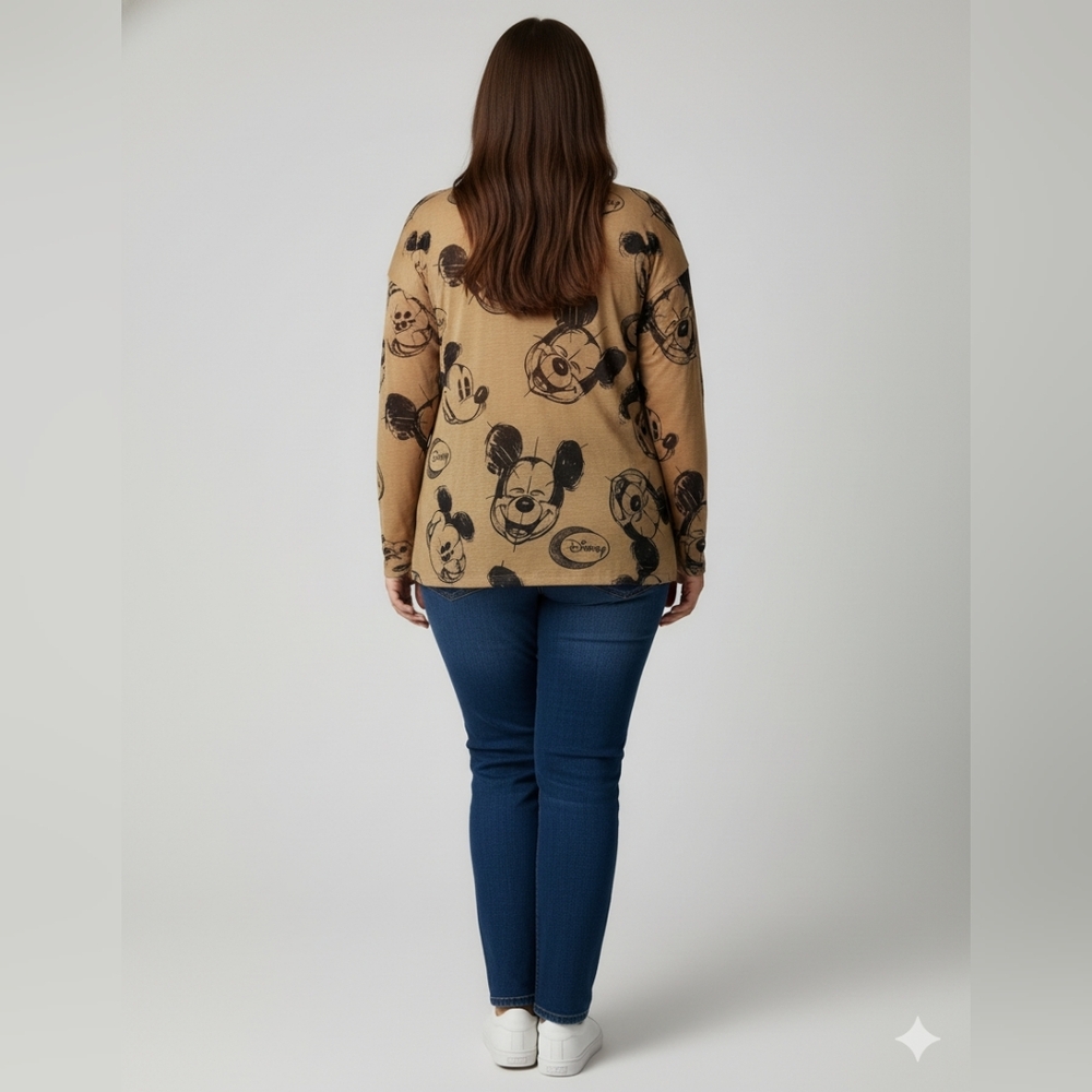 Feierhong Women's Tan Mickey Mouse Long Sleeve Graphic T-Shirt Size Large - Picture 8 of 10